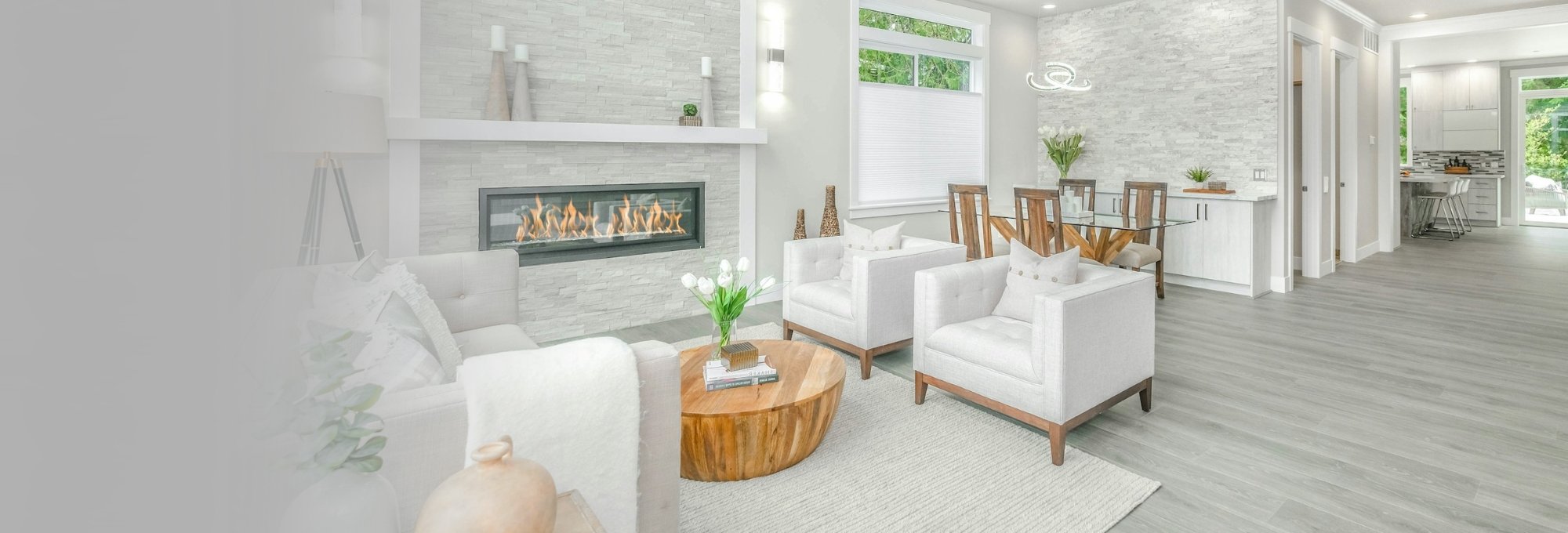 Stylish Living Room with grey LVP flooring